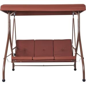 imageVEVOR 3Seat Patio Swing Chair Outdoor Patio Swing with Adjustable Canopy Porch Swing with Armrests Teslin Fabric and Alloy Steel Frame for Balcony Backyard Patio Garden Poolside BrownBrown