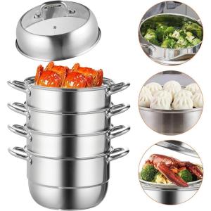 imageVEVOR 3Tier Commercial Food Warmer Display 1200W Food Display Warmer with Light Adjustable Shelf and Temperature Display 86185 Steam Heating 111L for Hamburger Pizza Bread Fried Chicken5Tier Stainless Steel Food Steamer 