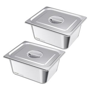 imageVEVOR 4 Pack Stainless Steel Hotel Pans with lidFull Size 4 Inch Deep 08mm Thick AntiJam Commercial Food Pans for Steam Tables Restaurants Catering ampamp Industrial Use6 Deep 2 PackThickened