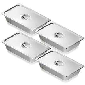 imageVEVOR 4 Pack Stainless Steel Hotel Pans with lidFull Size 4 Inch Deep 08mm Thick AntiJam Commercial Food Pans for Steam Tables Restaurants Catering ampamp Industrial Use4 Deep 4 PackUpgrade