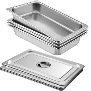 imageVEVOR 4 Pack Stainless Steel Hotel Pans with lidFull Size 4 Inch Deep 08mm Thick AntiJam Commercial Food Pans for Steam Tables Restaurants Catering ampamp Industrial UseSilver