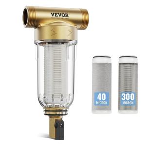imageVEVOR 40300 Micron Sediment Filter 20GPM Spin Down Water Filter Reusable Upgrade Flushable PreFiltration Whole House Sediment Filter for WellCity Water Brass Head 34quot FNPT  1quot MNPT40300m Prefilter