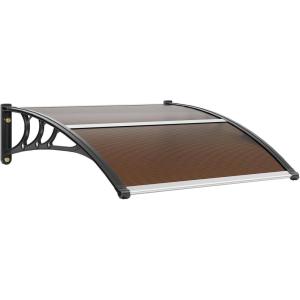 imageVEVOR 40quot x 40quot UPF 50 Polycarbonate Window Door Awning Canopy Modern Style Brown Board ampamp Black Bracket Front Door Overhang AwningBrown Board  Black Bracket