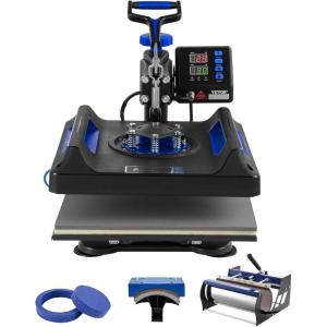 imageVEVOR 5 in 1 Heat Press Machine Heat Transfer Machine with 30 oz Tumbler Press 15 x 15 inch 360 Swing Away TShirt Pressing Fast Even Heating for TShirtsMugsPlatesHats BlackBlue5 in 1 Blue15x1530OZ