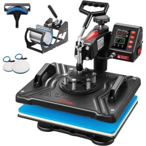 imageVEVOR 5 in 1 Heat Press Machine Heat Transfer Machine with 30 oz Tumbler Press 15 x 15 inch 360 Swing Away TShirt Pressing Fast Even Heating for TShirtsMugsPlatesHats BlackBlue5in112x15Black
