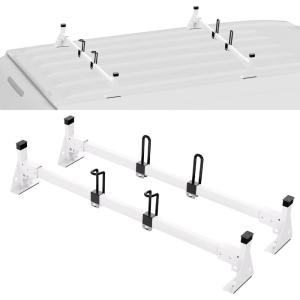 imageVEVOR 54quot Van Roof Ladder Racks 600 lbs Capacity HeavyDuty Steel Roof Racks for Van Drilling Racks with Straps Fit for Ford Transit 150 250 350 20152022 2 BarsWhite