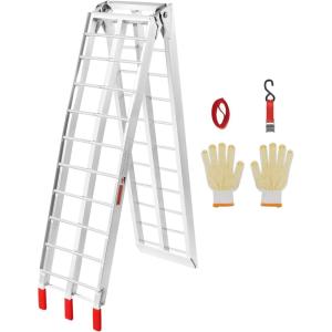 imageVEVOR 75ft Aluminum Ramps 1500 lbs Folding Loading Ramps 2 pcs Set for Pickup Trucks Bed Trailers Ramp with Load Straps for Dirt Bike UTV ATV Trucks Lawn Mowers Cargo Trailer 89quot L x 12quot W750lbs