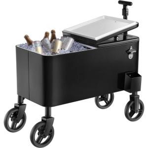 imageVEVOR 80 Quart Rolling Ice Chest Cart with 2Stage Telescopic Pull Handle and 2 Swivel Casters Portable Table Beach Patio Party Bar Cold Drink Beverage Outdoor Park Cart on Wheels Black