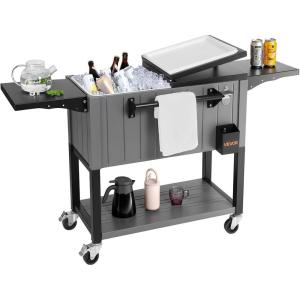 imageVEVOR 80QT Rolling Ice Chest Holds up to 50 Bottles  110 Cans Portable Patio Party Bar Drink Cooler Cart with Bottom Shelf ampamp Foldable Side Shelves Beverage Pool with Swivel Wheels ampamp Bottle Opener