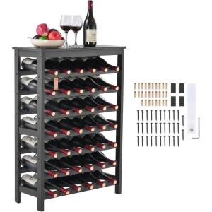 imageVEVOR 8Tier 72 Bottles Stackable Modular Wine Rack Freestanding Wines Holder Display Shelf Solid Bamboo Wood Storage Racks WobbleFree Shelves for Kitchens Dining Rooms Cellars Natural ColorBlack