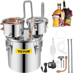 imageVEVOR Alcohol Still 3 Gallon Stainless Steel Alcohol Distiller with Copper Tube ampamp Buildin Thermometer ampamp Water Pump Double Thumper Keg Home Brewing Kit for DIY Whiskey Wine Brandy3Gal