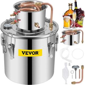 imageVEVOR Alcohol Still 5Gal20L Alcohol Distiller Stainless Steel Distillery Kit for Alcohol with Copper Tube Home Brewing Kit Buildin Thermometer for DIY Whisky Wine Brandy8Gal