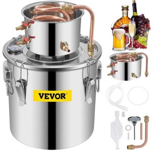 imageVEVOR Alcohol Still 5Gal20L Alcohol Distiller Stainless Steel Distillery Kit for Alcohol with Copper Tube Home Brewing Kit Buildin Thermometer for DIY Whisky Wine Brandy5Gal