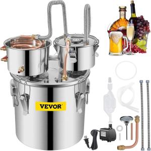 imageVEVOR Alcohol Still 8GAL30L Alcohol Distiller with Thumper Keg Distillery Kit for Alcohol with Copper Tube ampamp Buildin Thermometer ampamp Water Pump8Gal