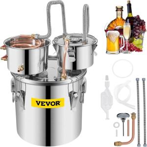 imageVEVOR Alcohol Still 8GAL30L Alcohol Distiller with Thumper Keg Distillery Kit for Alcohol with Copper Tube ampamp Buildin Thermometer ampamp Water Pump5Gal