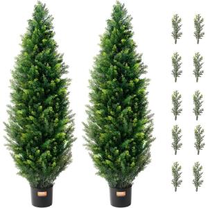 imageVEVOR Artificial Cedar Topiary Tree 48 inch Tall 2 Pieces with Extra Leaves ampamp Pot Faux Evergreen Fake Pine Cypress Trees Plant UV Rated Artificial Greenery Set for Home Decor IndoorOutdoor4ft