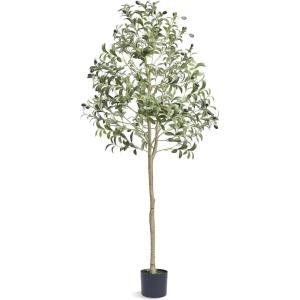 imageVEVOR Artificial Olive Tree 5 FT Tall Faux Plant Secure PE Material ampamp AntiTip Tilt Protection LowMaintenance Plant Lifelike Green Fake Potted Tree for Home Office Warehouse Decor Indoor OutdoorSlender Type