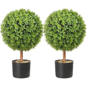 imageVEVOR Artificial Topiaries Boxwood Trees 24 inch Tall 2 Pieces BallShape Faux Topiaries Plant with Planters Green Feaux Plant wReplaceable Leaves ampamp Port for Decorative IndoorOutdoorGarden1ft 2in