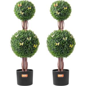 imageVEVOR Artificial Topiaries Boxwood Trees 24 inch Tall 2 Pieces BallShape Faux Topiaries Plant with Planters Green Feaux Plant wReplaceable Leaves ampamp Port for Decorative IndoorOutdoorGarden3ft
