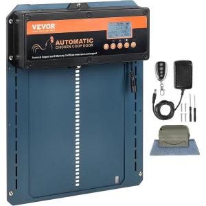 imageVEVOR Automatic Chicken Coop Door Auto Chicken Door Opener with Timer ampamp Light Sensor Aluminum Chicken Coops Door with Remote Control and LCD Screen 4 Modes Opening Battery or DC PoweredBlue