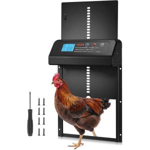 imageVEVOR Automatic Chicken Coop Door Auto Chicken Door Opener with Timer ampamp Light Sensor Aluminum Chicken Coops Door with Remote Control and LCD Screen 4 Modes Opening Battery or DC PoweredBlack