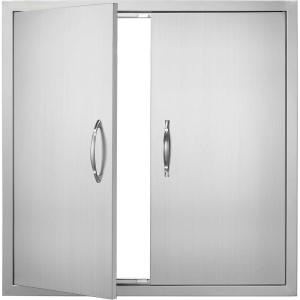 imageVEVOR BBQ Access Door 24W x 24H Inch Double Outdoor Kitchen Stainless Steel Flush Mount Door Double Wall Vertical with Handles and Hooks for BBQ Island Grilling Station Outside Cabinet31W x 31H