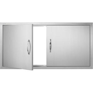 imageVEVOR BBQ Access Door 24W x 24H Inch Double Outdoor Kitchen Stainless Steel Flush Mount Door Double Wall Vertical with Handles and Hooks for BBQ Island Grilling Station Outside Cabinet42W x 21H