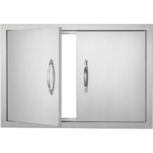 imageVEVOR BBQ Access Door 24W x 24H Inch Double Outdoor Kitchen Stainless Steel Flush Mount Door Double Wall Vertical with Handles and Hooks for BBQ Island Grilling Station Outside Cabinet28W x 19H