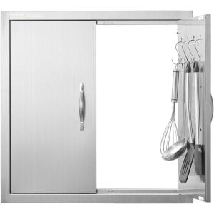 imageVEVOR BBQ Access Door 24W x 24H Inch Double Outdoor Kitchen Stainless Steel Flush Mount Door Double Wall Vertical with Handles and Hooks for BBQ Island Grilling Station Outside Cabinet24W x 24H