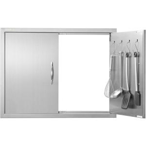 imageVEVOR BBQ Access Door 24W x 24H Inch Double Outdoor Kitchen Stainless Steel Flush Mount Door Double Wall Vertical with Handles and Hooks for BBQ Island Grilling Station Outside Cabinet31W x 24H