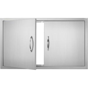 imageVEVOR BBQ Access Door 24W x 24H Inch Double Outdoor Kitchen Stainless Steel Flush Mount Door Double Wall Vertical with Handles and Hooks for BBQ Island Grilling Station Outside Cabinet36W x 21H