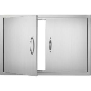 imageVEVOR BBQ Access Door 24W x 24H Inch Double Outdoor Kitchen Stainless Steel Flush Mount Door Double Wall Vertical with Handles and Hooks for BBQ Island Grilling Station Outside Cabinet33W x 22H