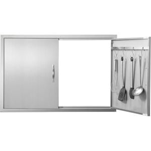 imageVEVOR BBQ Access Door 24W x 24H Inch Double Outdoor Kitchen Stainless Steel Flush Mount Door Double Wall Vertical with Handles and Hooks for BBQ Island Grilling Station Outside Cabinet39W x 26H