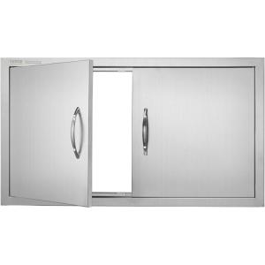 imageVEVOR BBQ Access Door 24W x 24H Inch Double Outdoor Kitchen Stainless Steel Flush Mount Door Double Wall Vertical with Handles and Hooks for BBQ Island Grilling Station Outside Cabinet34W x 19H
