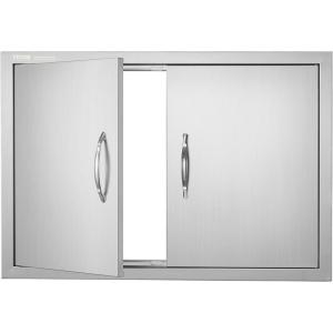 imageVEVOR BBQ Access Door 24W x 24H Inch Double Outdoor Kitchen Stainless Steel Flush Mount Door Double Wall Vertical with Handles and Hooks for BBQ Island Grilling Station Outside Cabinet305W x 21H