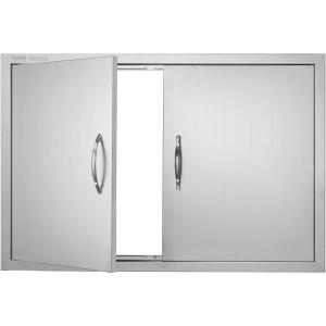 imageVEVOR BBQ Access Door 24W x 24H Inch Double Outdoor Kitchen Stainless Steel Flush Mount Door Double Wall Vertical with Handles and Hooks for BBQ Island Grilling Station Outside Cabinet36W x 24H
