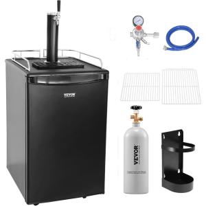 imageVEVOR Beer Kegerator Dual Tap Commercial Draft Beer Dispenser for D system Full Size Keg Refrigerator with 5lbs CO2 Tank Hold 2 Sixth  2 Ball lock keg BlackSingle Tap Black