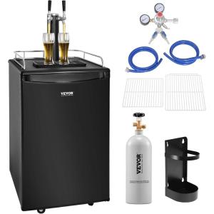 imageVEVOR Beer Kegerator Dual Tap Commercial Draft Beer Dispenser for D system Full Size Keg Refrigerator with 5lbs CO2 Tank Hold 2 Sixth  2 Ball lock keg BlackDual TapBlack