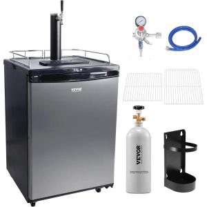 imageVEVOR Beer Kegerator Dual Tap Commercial Draft Beer Dispenser for D system Full Size Keg Refrigerator with 5lbs CO2 Tank Hold 2 Sixth  2 Ball lock keg BlackSingle Tap Silver
