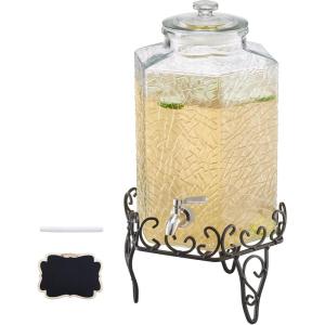 imageVEVOR Beverage Dispenser 25 Gallon Drink Dispensers for Parties Glass Juice Dispenser with Metal Stand Stainless Steel Spigot Iced Tea Lemonade Juice Water Dispensers for Parties