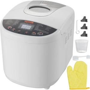 imageVEVOR Bread Maker Dough Machine 15 Menus in 1 NonStick Ceramic Pan Automatic Breadmaker with NonGluten Setting Whole Wheat Bread Making Digital Programmable 3 Loaf Sizes 3 Crust Colors WhiteWhite