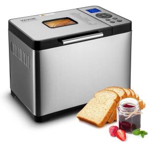 imageVEVOR Bread Maker Dough Machine 15 Menus in 1 NonStick Ceramic Pan Automatic Breadmaker with NonGluten Setting Whole Wheat Bread Making Digital Programmable 3 Loaf Sizes 3 Crust Colors WhiteSilver