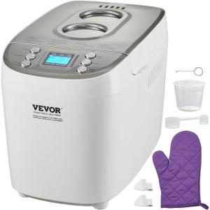 imageVEVOR Bread Maker Dough Machine 15 Menus in 1 NonStick Ceramic Pan Automatic Breadmaker with NonGluten Setting Whole Wheat Bread Making Digital Programmable 3 Loaf Sizes 3 Crust Colors WhiteWhiteSilver