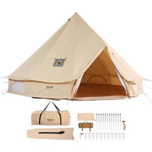 imageVEVOR Canvas Tent Bell Yurt 4 Seasons for Camping with Stove Jack Breathable Holds up to 4 People Family Camping Outdoor Hunting Party4m1312ft