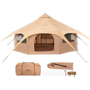 imageVEVOR Canvas Tent Bell Yurt 4 Seasons for Camping with Stove Jack Breathable Holds up to 4 People Family Camping Outdoor Hunting Party5m164ftside pole