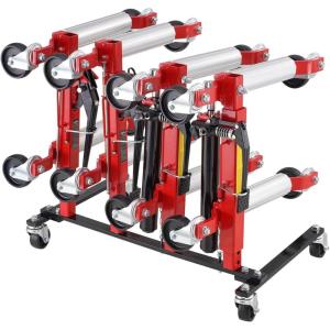 imageVEVOR Car Dolly Rack Storage Rack with 360 Rotatable Wheels Hydraulic Ratchet Trolley Jack Stand Organizer Jack Stands Holder Storage Rack 4Dolly Capacity Compatible with Most Dollies