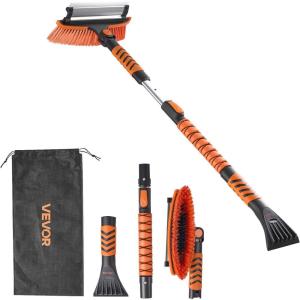 imageVEVOR Car Snow Brush 3in1 Snow Remover for Car Windshield  with 180 Pivoting Brush Head Squeegee ampamp Ice Scraper 343quot421quot Extendable Aluminum Handle and Foam Grip for Cars Truck SUV RV