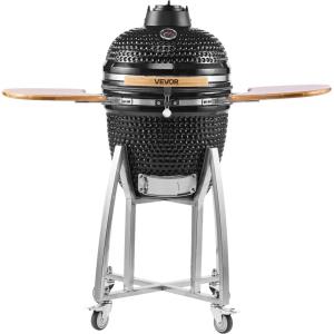 imageVEVOR Charcoal Smoker and Grill 18quot Kamado Charcoal BBQ Smoker Movable Ceramic Barbecue Grill with 4 Wheels 2 Lockable Builtin Thermometer Air Vents ampamp Side Shelf for Outdoor Patio Yard Cooking