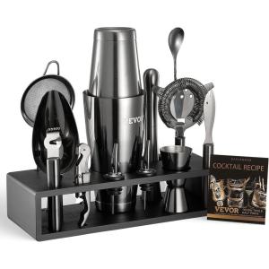 imageVEVOR Cocktail Shaker Set 13Piece Stainless Steel Bar Tools with Bamboo Stand Boston Bartender Kit  Mixer Spoon Muddler Jigger Strainer Liquor Pourers Ice Scoop Lemon Zester GunmetalBlackgunmetal Gray
