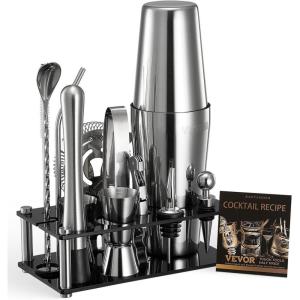 imageVEVOR Cocktail Shaker Set 13Piece Stainless Steel Bar Tools with Bamboo Stand Boston Bartender Kit  Mixer Spoon Muddler Jigger Strainer Liquor Pourers Ice Scoop Lemon Zester GunmetalBlacksilver